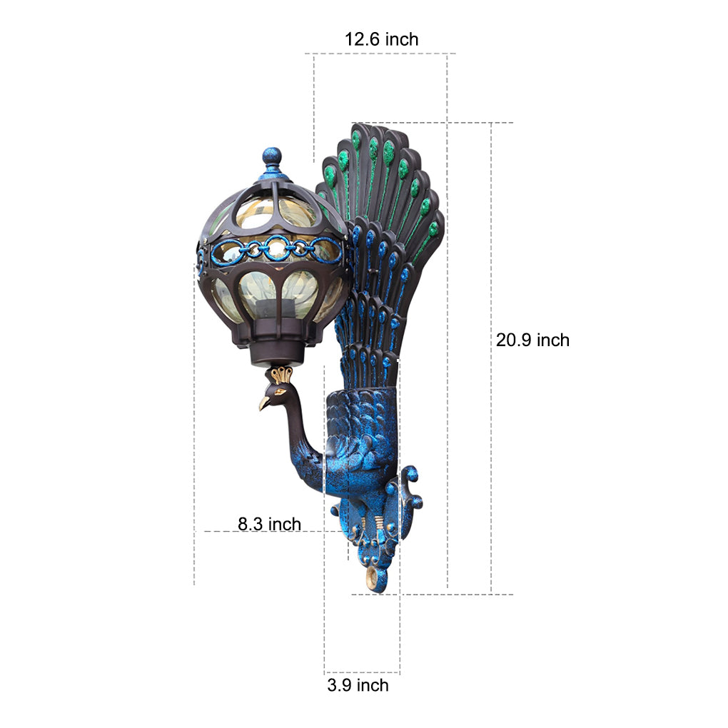 Vintage Peacock Outdoor Wall Lantern – Elegant Illumination for Gardens