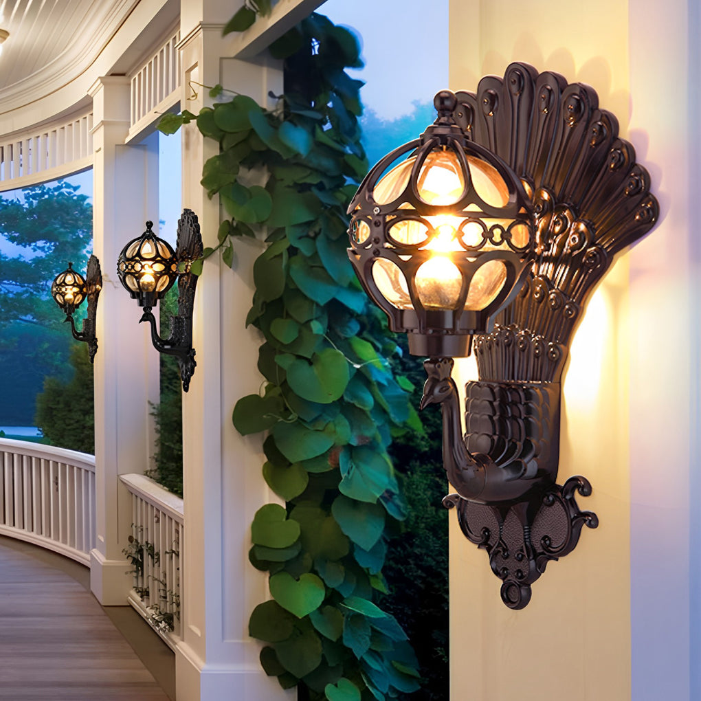 Vintage Peacock Outdoor Wall Lantern – Elegant Illumination for Gardens