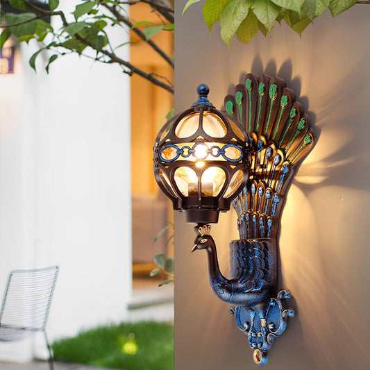 Vintage Peacock Outdoor Wall Lantern – Elegant Illumination for Gardens